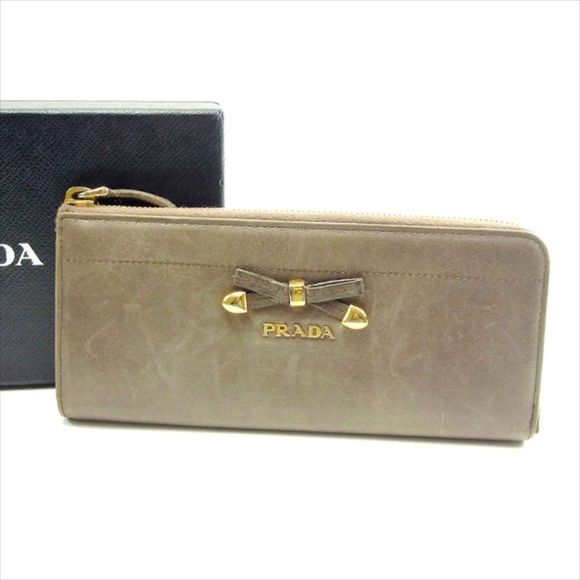 Prada leather zipper ribbon long Wallet motif beige - Picture 1 of 6